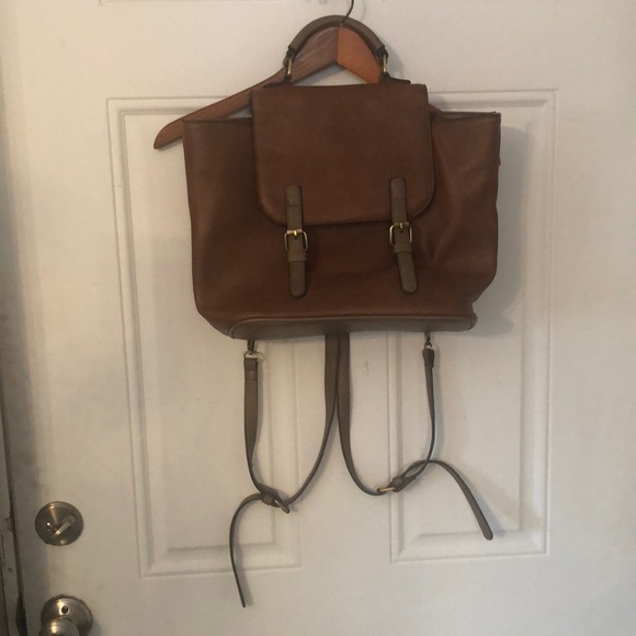 Jen & Co Handbags - Jen & Co. chocolate and Mocha Vegan Backpack Messenger Bag
